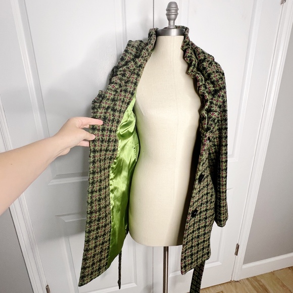 Zsa Zsa Plaid Tweed Blazer Jacket Ruffle Green Pink Size Small - Picture 5 of 10